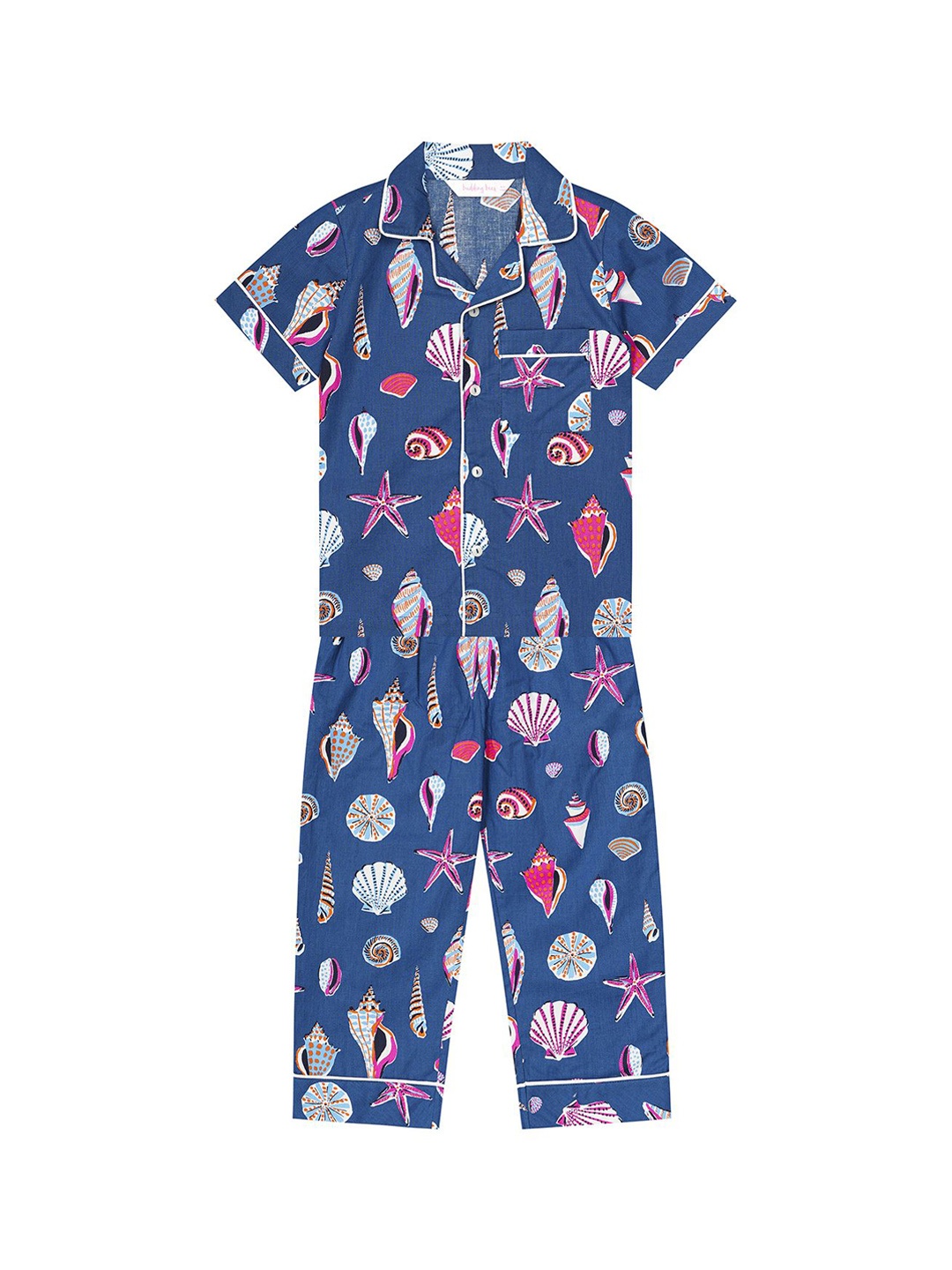 

Budding Bees Boys Printed Cotton Night suit, Blue
