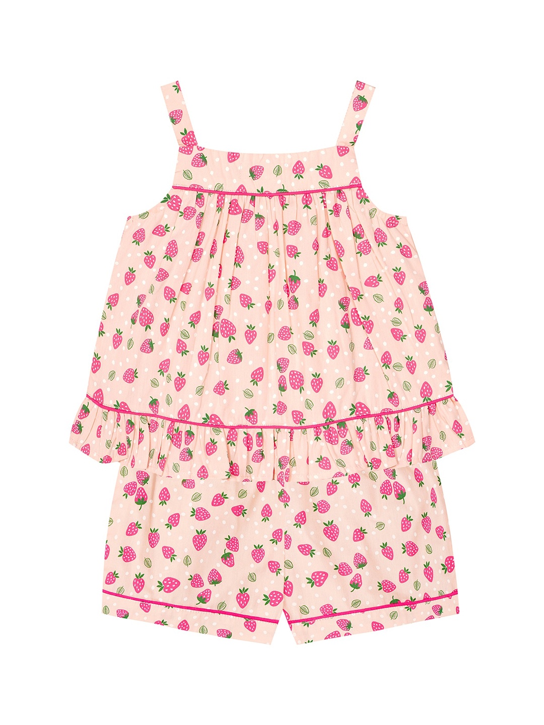 

Budding Bees Girls Printed Cotton Night suit, Peach