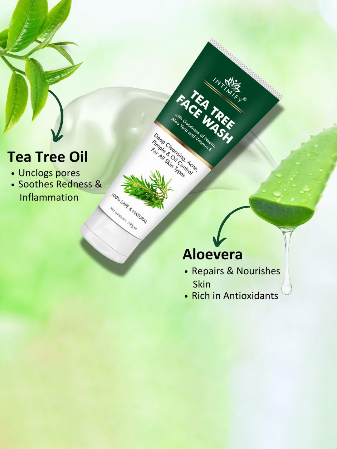 

INTIMIFY Tea Tree Face Wash With Neem & Aloevera For Acne-Prone Skin - 100g, White