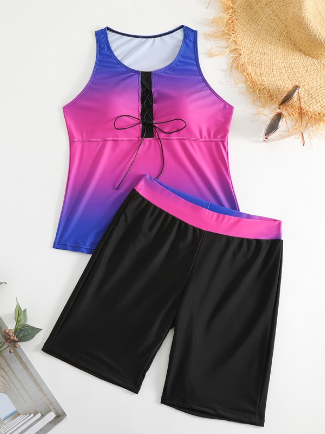 

Stylecast X KPOP Abstract Printed Round Neck Women Full Coverage Swim Set, Pink