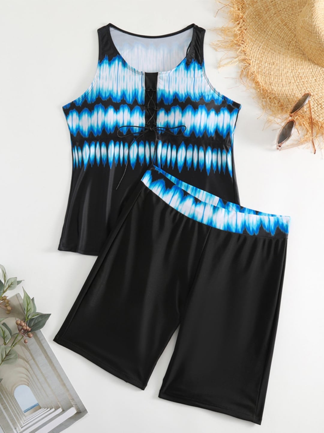 

Stylecast X KPOP Printed Round Neck Swim Set, Blue