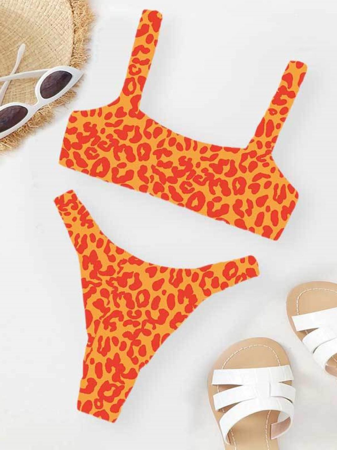 

Stylecast X KPOP Abstract Printed Full Coverage Swim Bikini Set, Orange