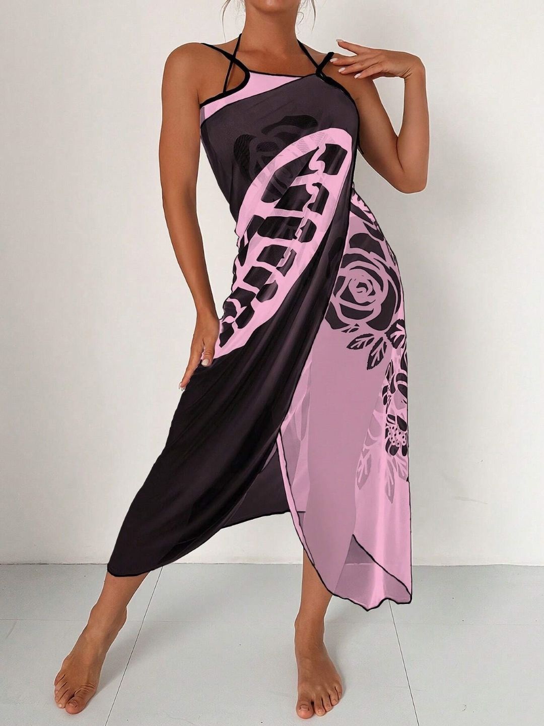 

Stylecast X KPOP Abstract Printed Boat Neck Swimwear Cover-Up Dress, Pink