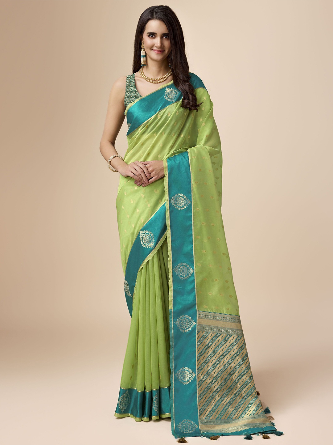 

Mitera Woven Design Zari Organza Saree, Green