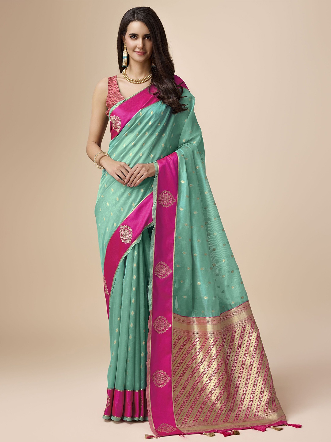 

Mitera Woven Design Organza Saree, Teal