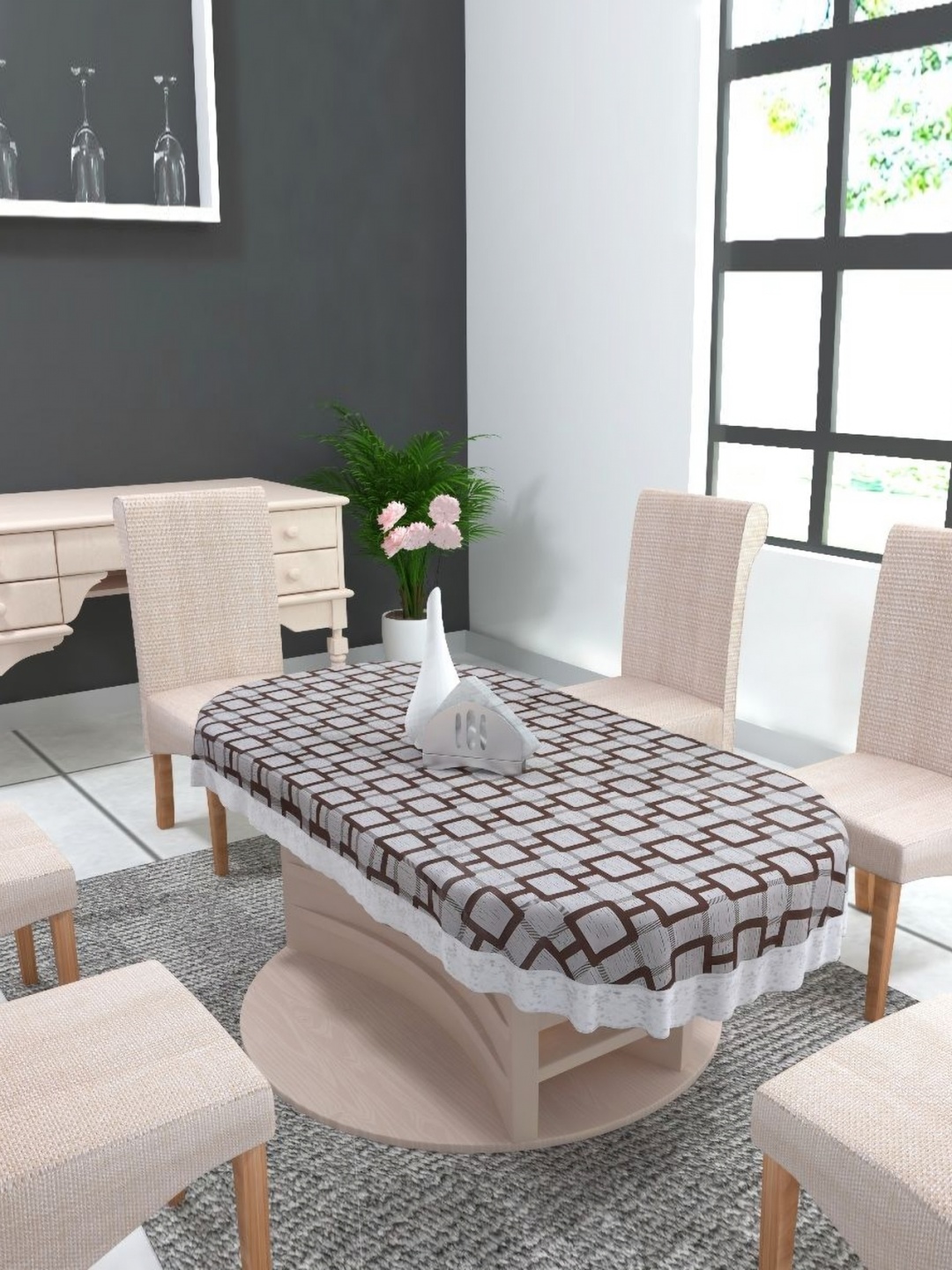 

MONKDECOR Grey Geometric Printed Waterproof Oval 8-Seater Table Cover