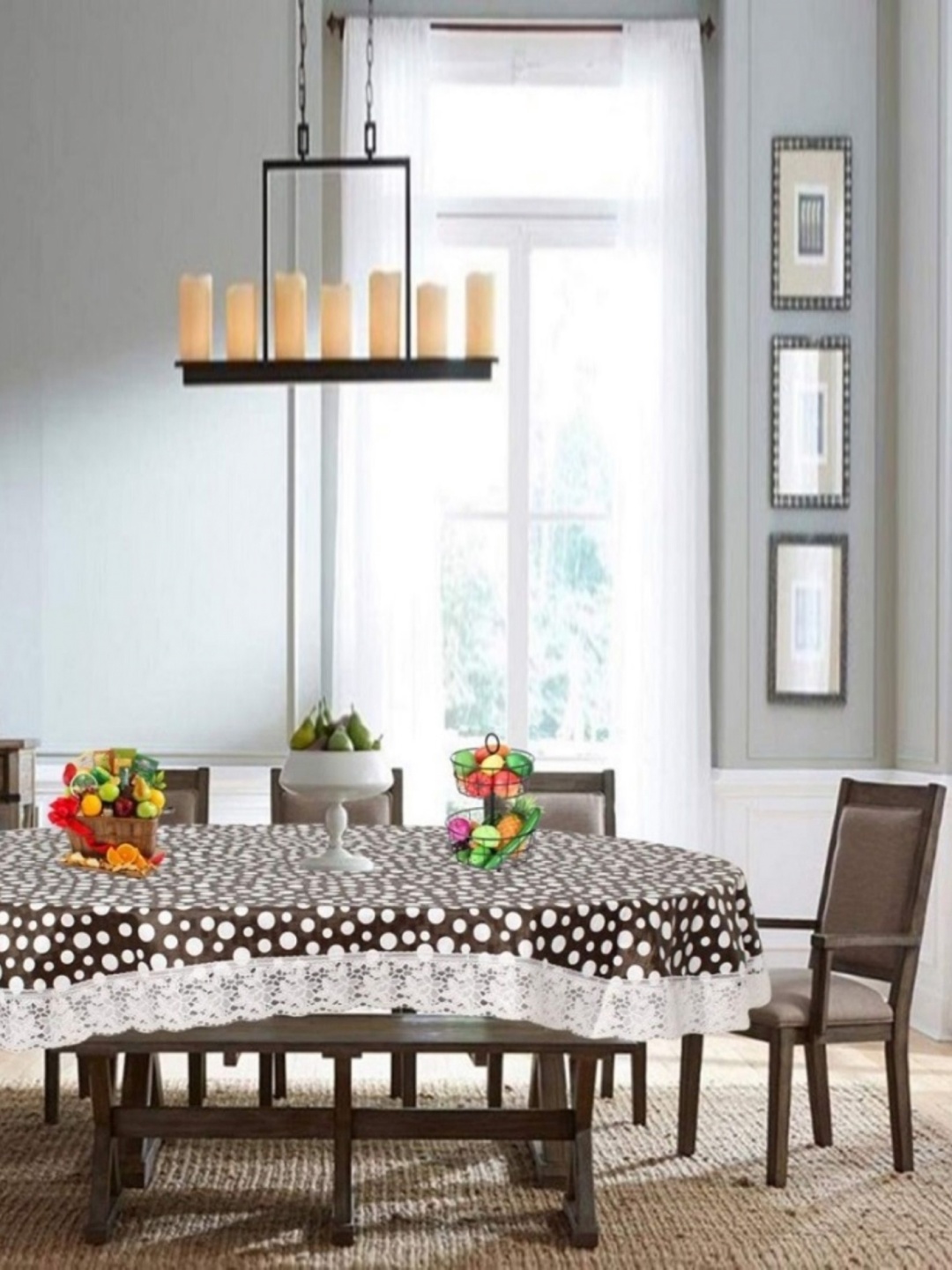 

MONKDECOR Black Printed Oval 6-Seater Table Cover