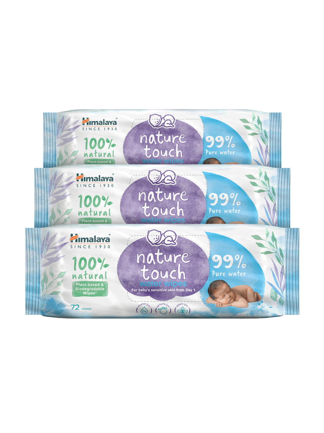 

Himalaya Pack Of 3 Nature Touch Organic Coconut Oil Plant-Based Water Wipes - 216pcs, White