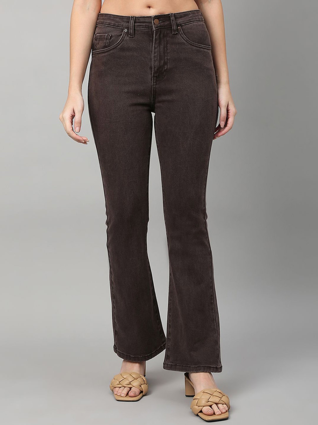 

TARAMA Women High-Rise Clean Look Stretchable Bootcut Jeans, Brown
