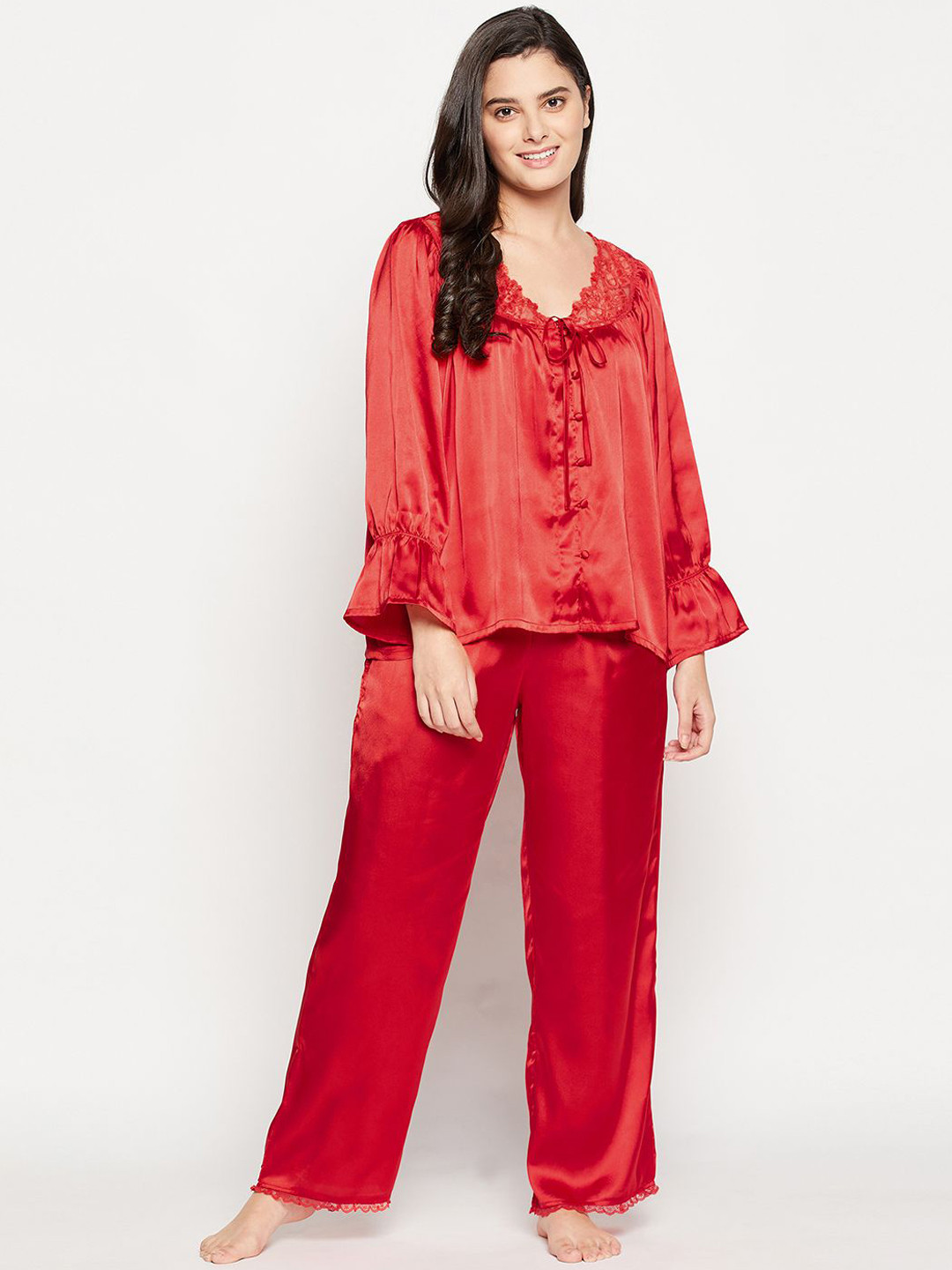 

Clovia Satin Night suit, Red