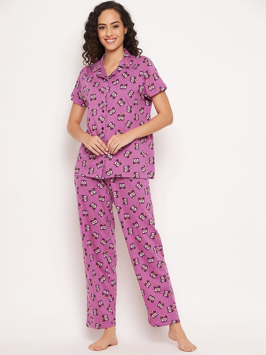 

Clovia Conversational Printed Pure Cotton Night suit, Purple