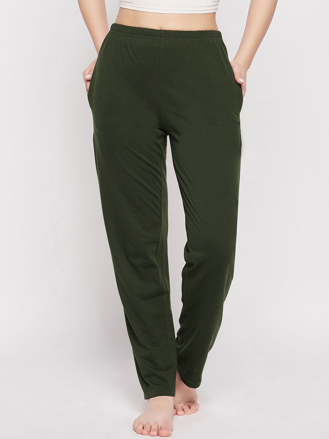 

Clovia Women Mid-Rise Cotton Lounge Pants, Green