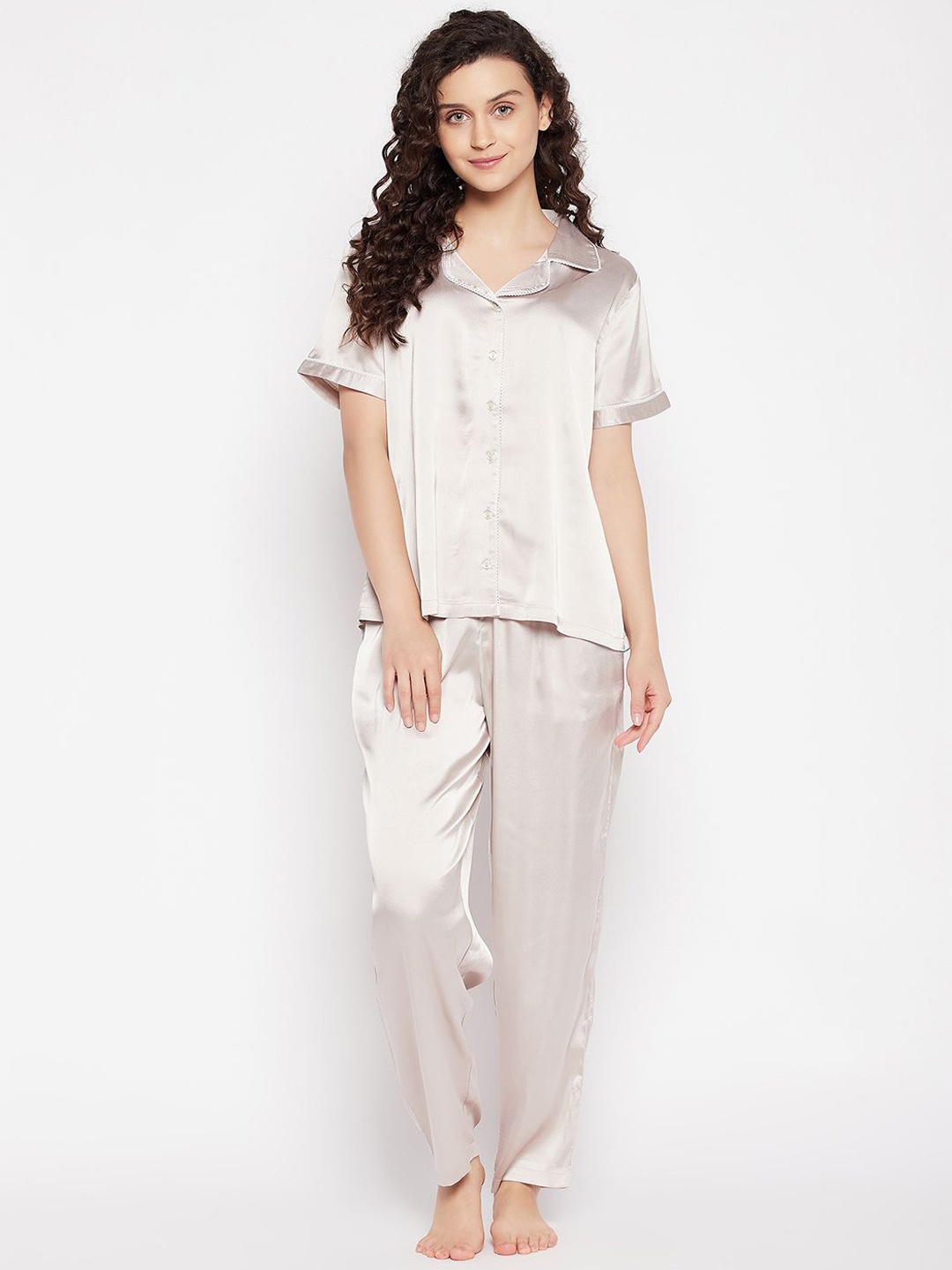 

Clovia Solid Satin Night suit, Grey