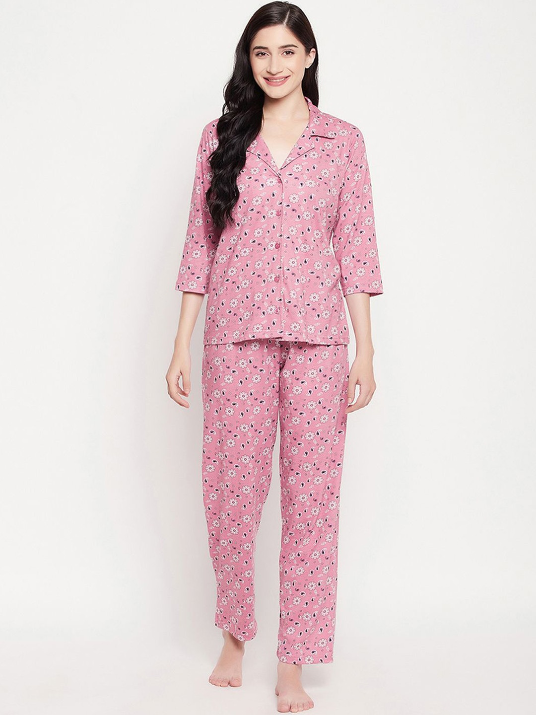 

Clovia Floral Printed Pure Cotton Night suit, Pink