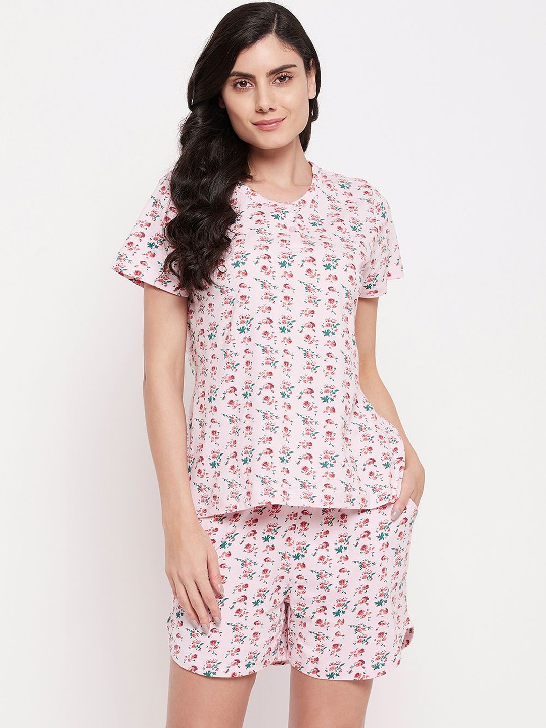 

Clovia Floral Printed Pure Cotton Night suit, Pink