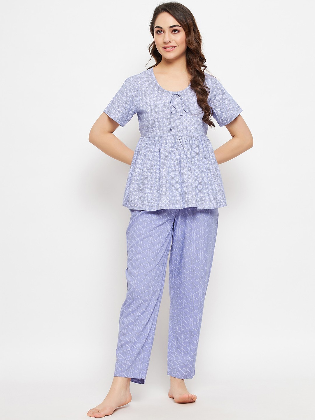 

Clovia Printed Cotton Night suit, Purple