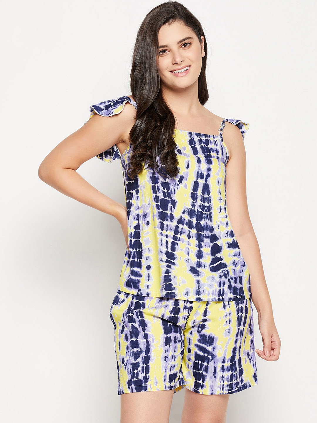 

Clovia Tie and Dye Shoulder Straps Night suit, Blue