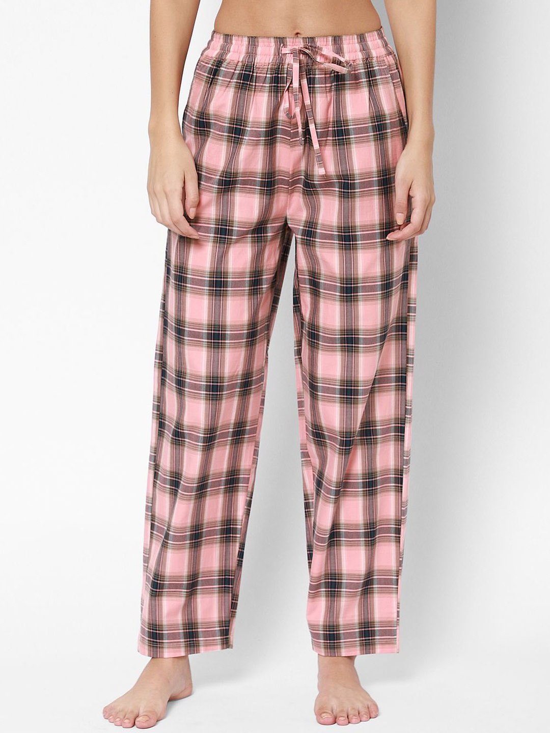 

HOUSE OF KKARMA Women Checked Straight Cotton Lounge Pants, Pink