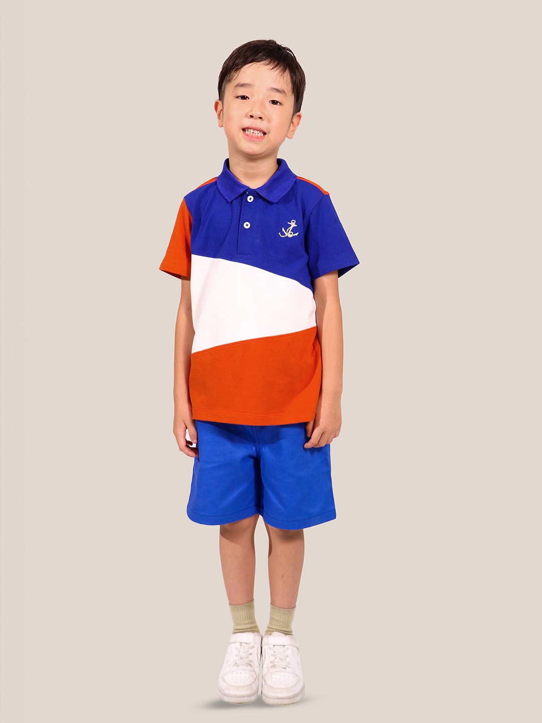 

Whistle & Hops Kids Colourblocked Polo Collar Cotton T-Shirt, Red