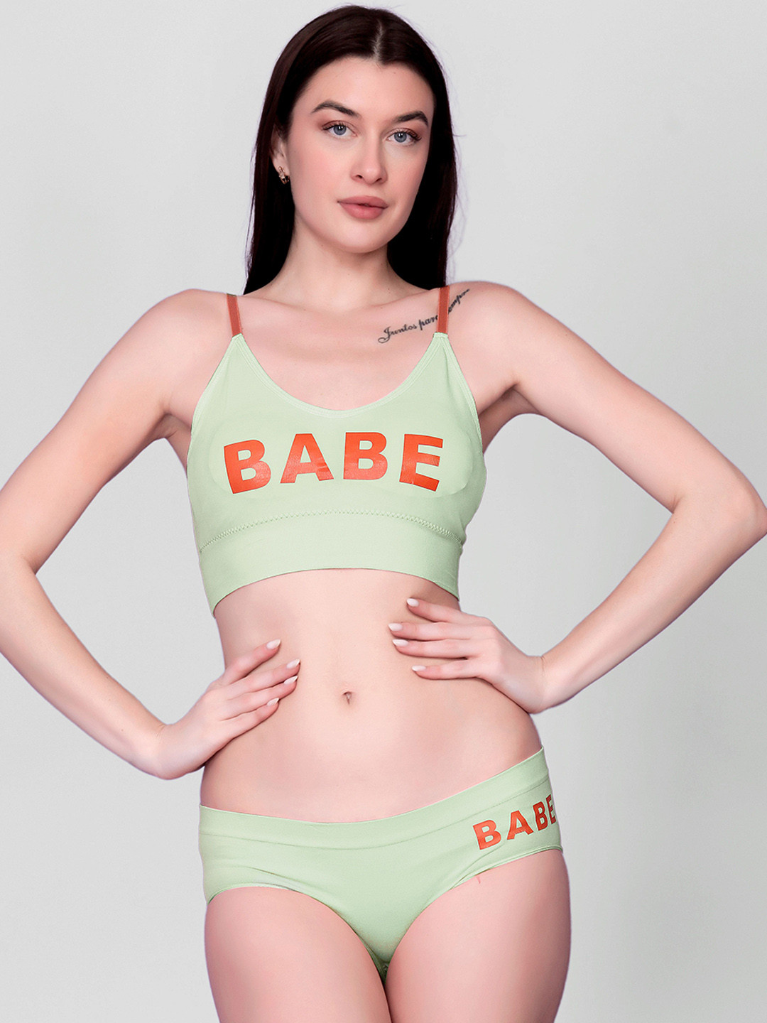 

DEALSEVEN FASHION Printed Lightly-Padded Lingerie Set, Green