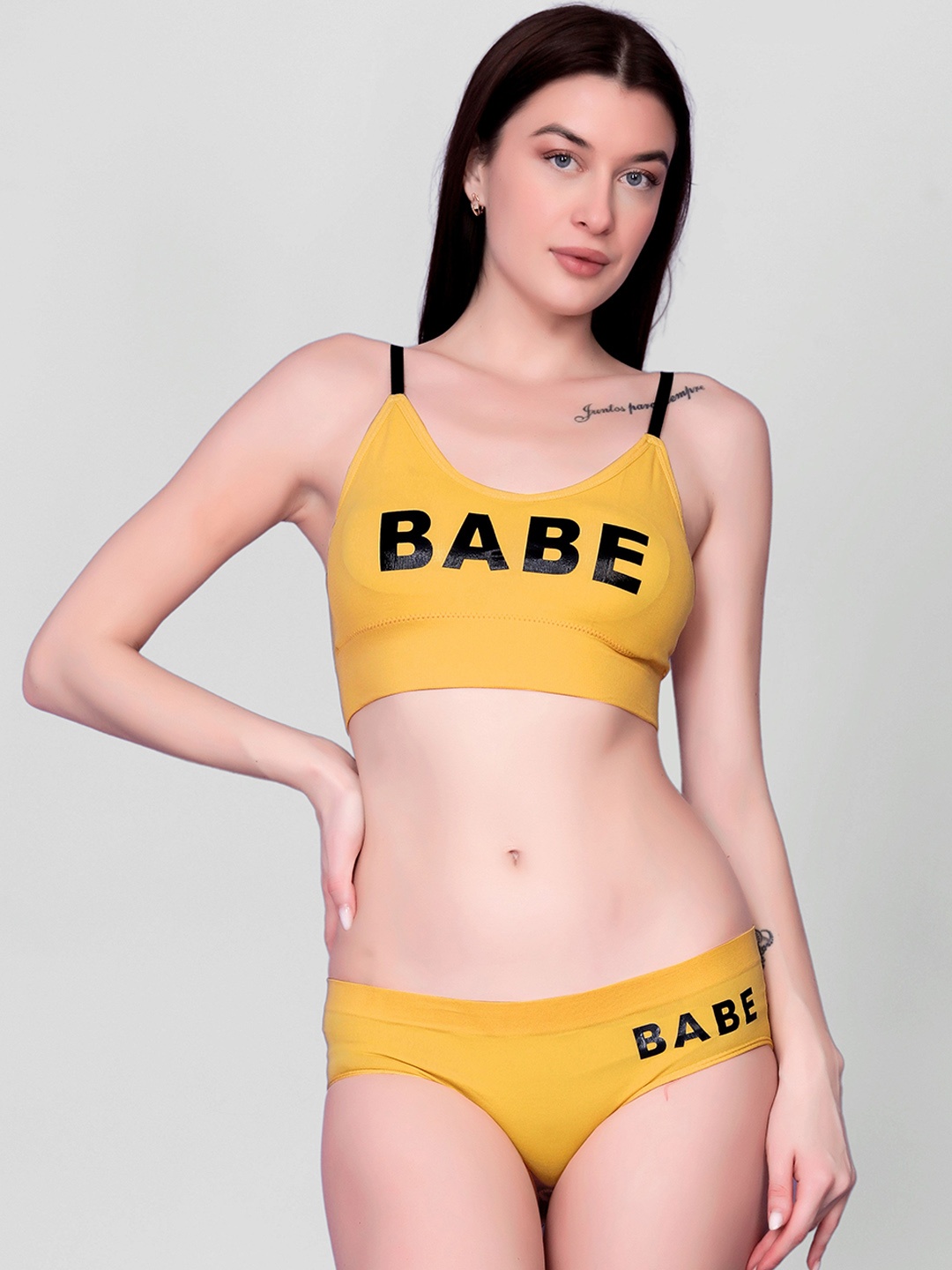 

DEALSEVEN FASHION Printed Lightly-Padded Lingerie Set, Yellow
