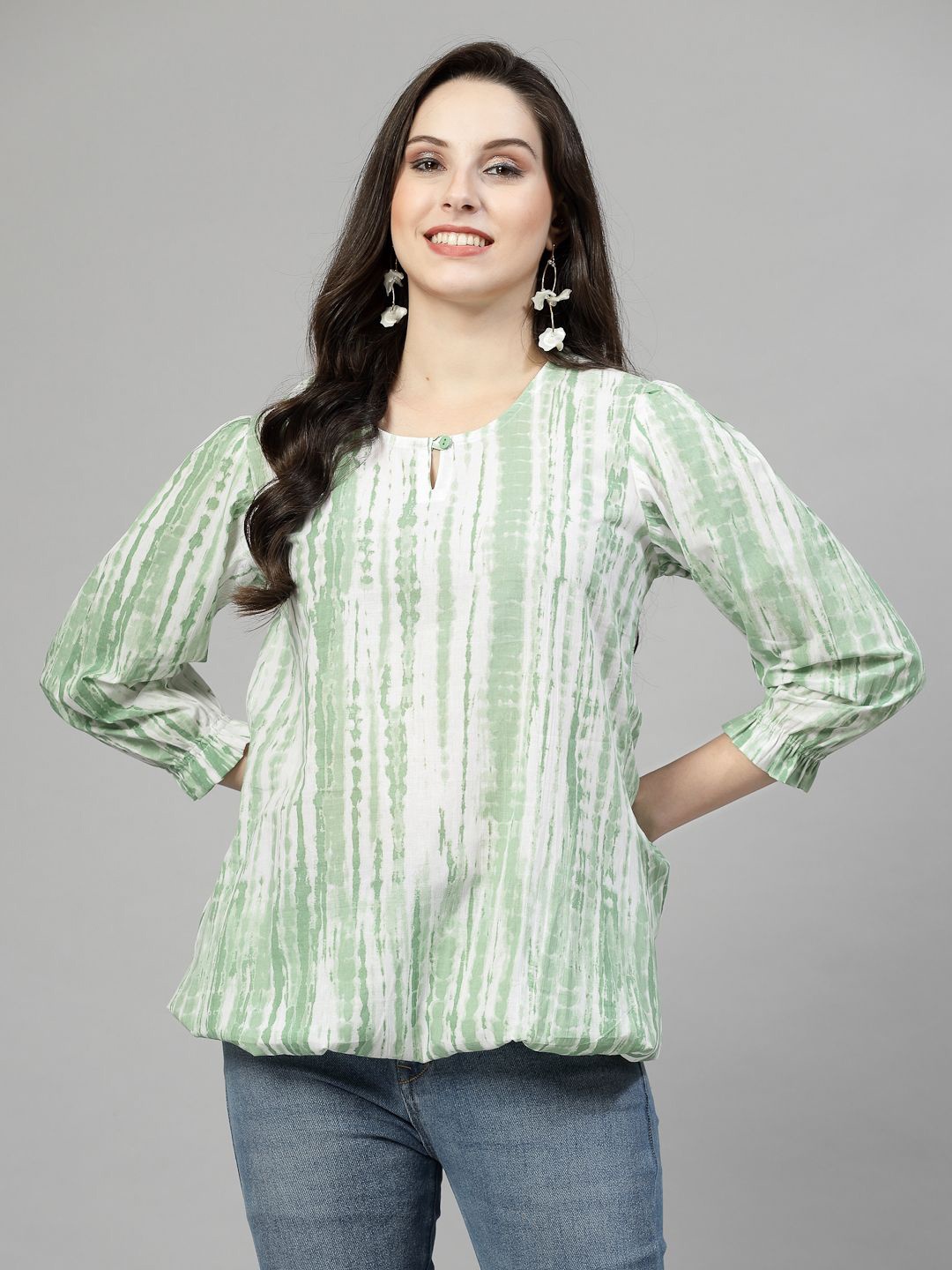 

KALINI Printed Round Neck Tunic, Green