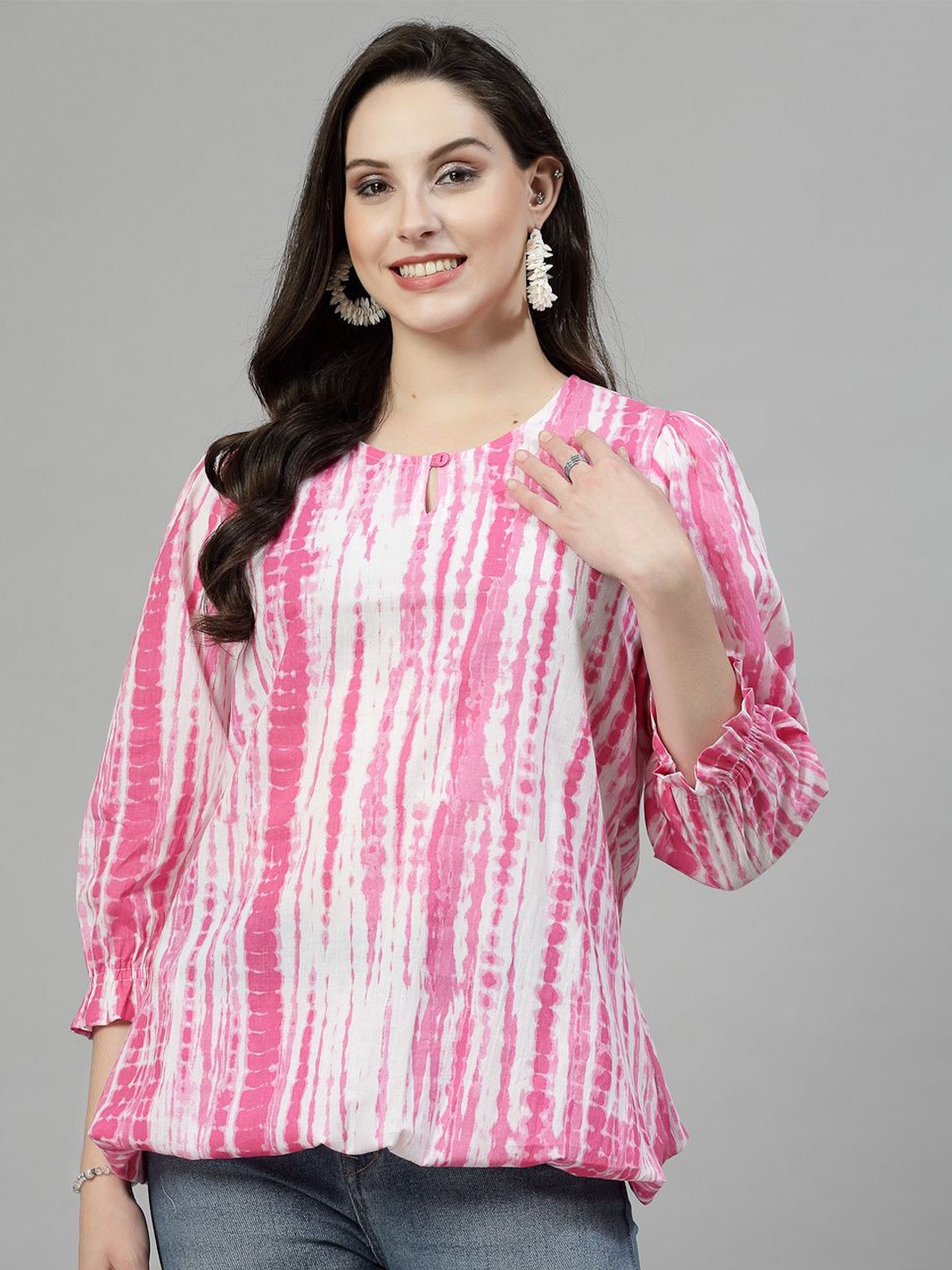 

KALINI Printed Round Neck Tunic, Pink