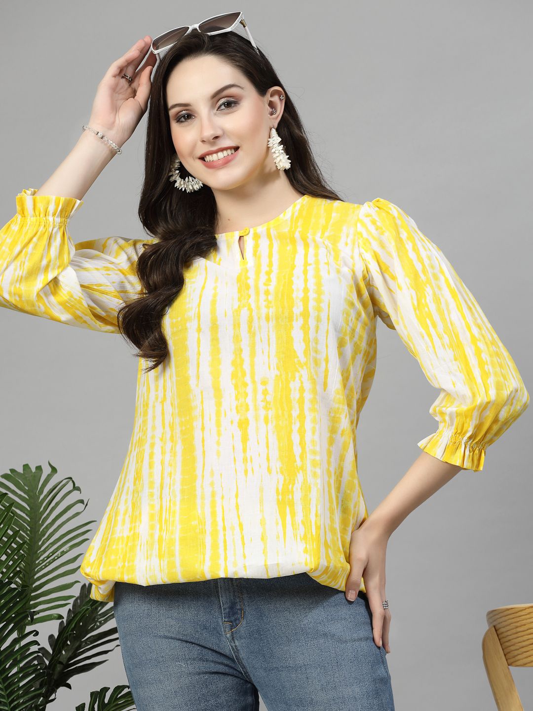 

KALINI Printed Round Neck Tunic, Yellow