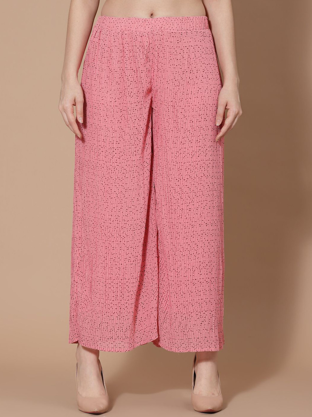 

HOUSE OF KKARMA Women Striped Mid Rise Loose Fit Parallel Trouser, Pink