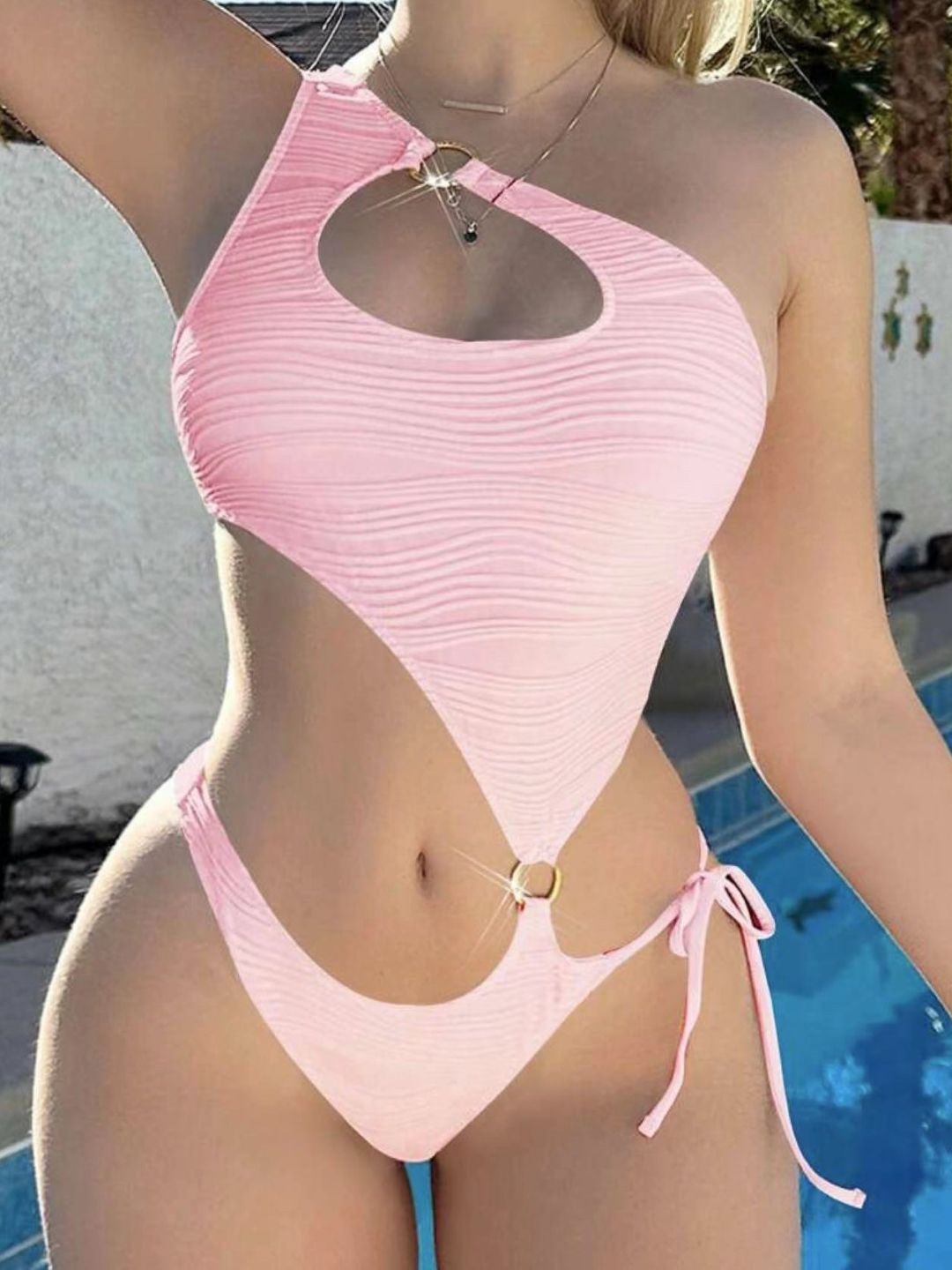 

Stylecast X KPOP One Shoulder Swim Bikini Set, Pink