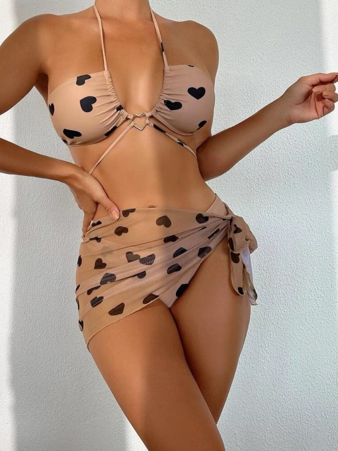 

Stylecast X KPOP Abstract Printed Plunging Neck Swimwear Cover-Up Set, Brown
