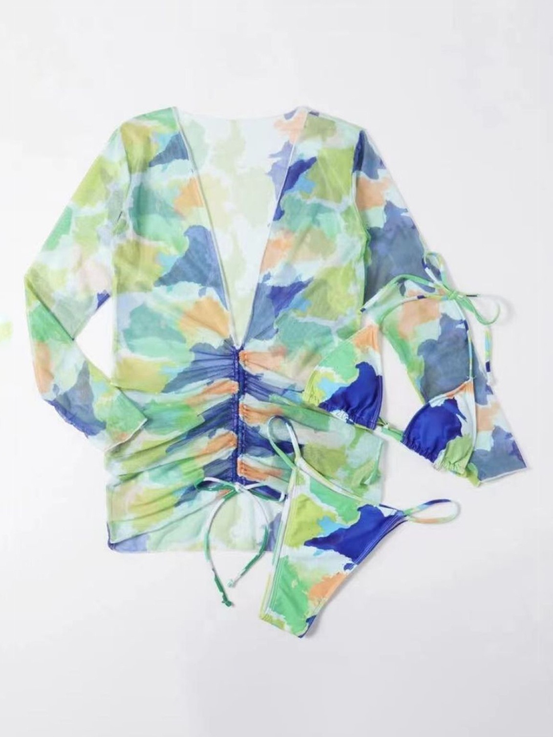 

Stylecast X KPOP Abstract Printed V-Neck Swimwear Cover Up Set, Green
