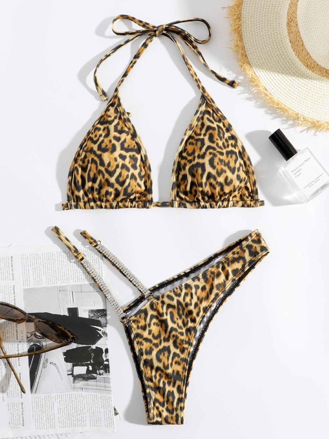 

Stylecast X KPOP Animal Printed Halter Neck Swim Bikini Set, Brown