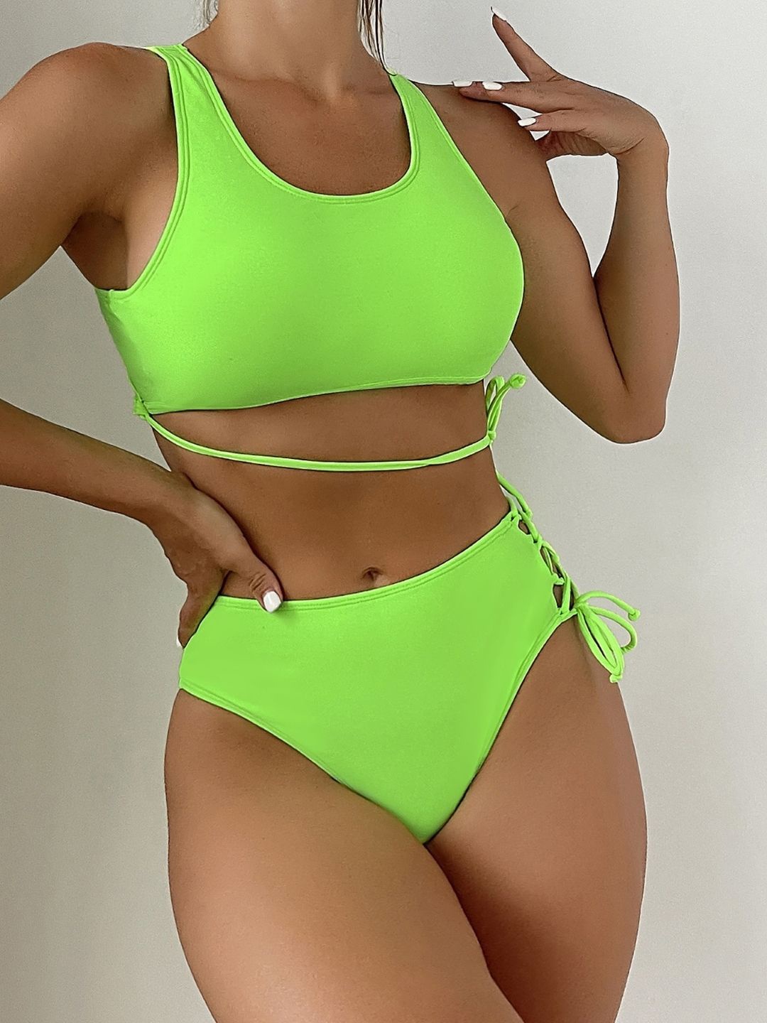

Stylecast X KPOP Solid Round Neck Swim Set, Green