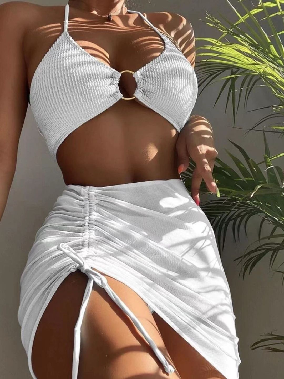 

Stylecast X KPOP Solid Halter Neck Swim Bikini Set, White