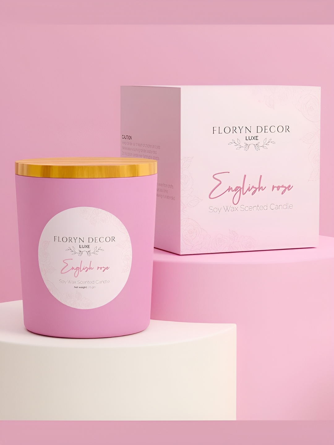 Floryn Decor Pink 3 pieces Rose Scented Soy Wax Jar Candle
