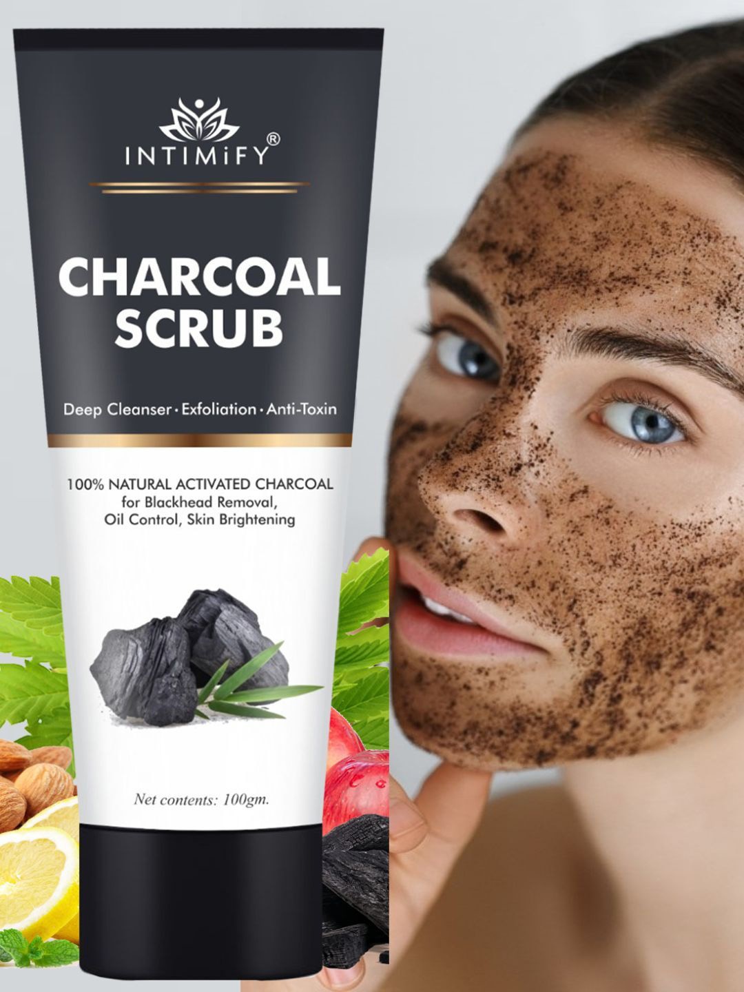 

INTIMIFY Charcoal Scrub For Deep Cleansing Blackheads & Whiteheads Removal - 100g, Black