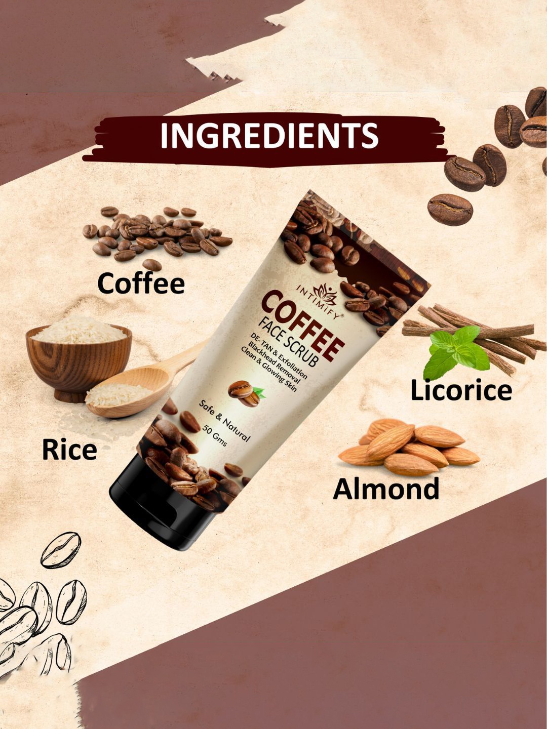 

INTIMIFY Coffee Face Scrub For Tan & Blackheads - 50g, Brown