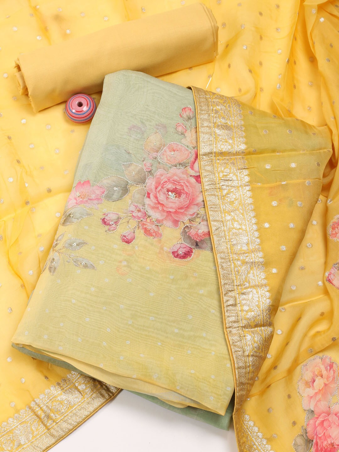 

Meena Bazaar Organza Unstitched Dress Material, Yellow