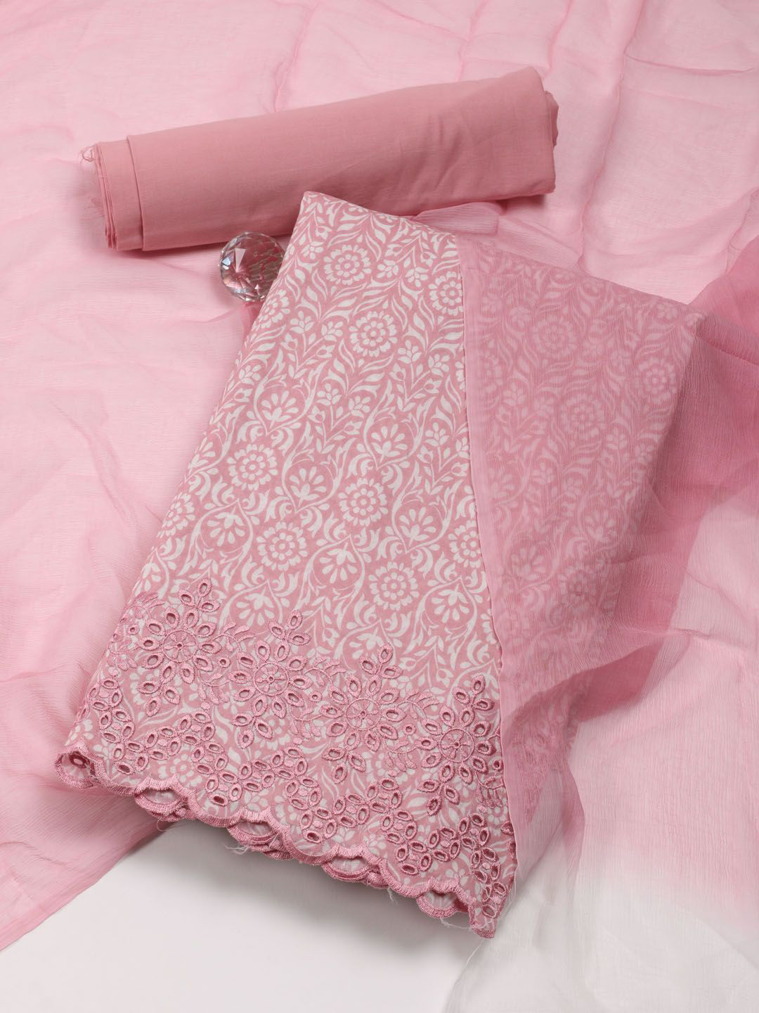 

Meena Bazaar Printed Unstitched Dress Material, Pink