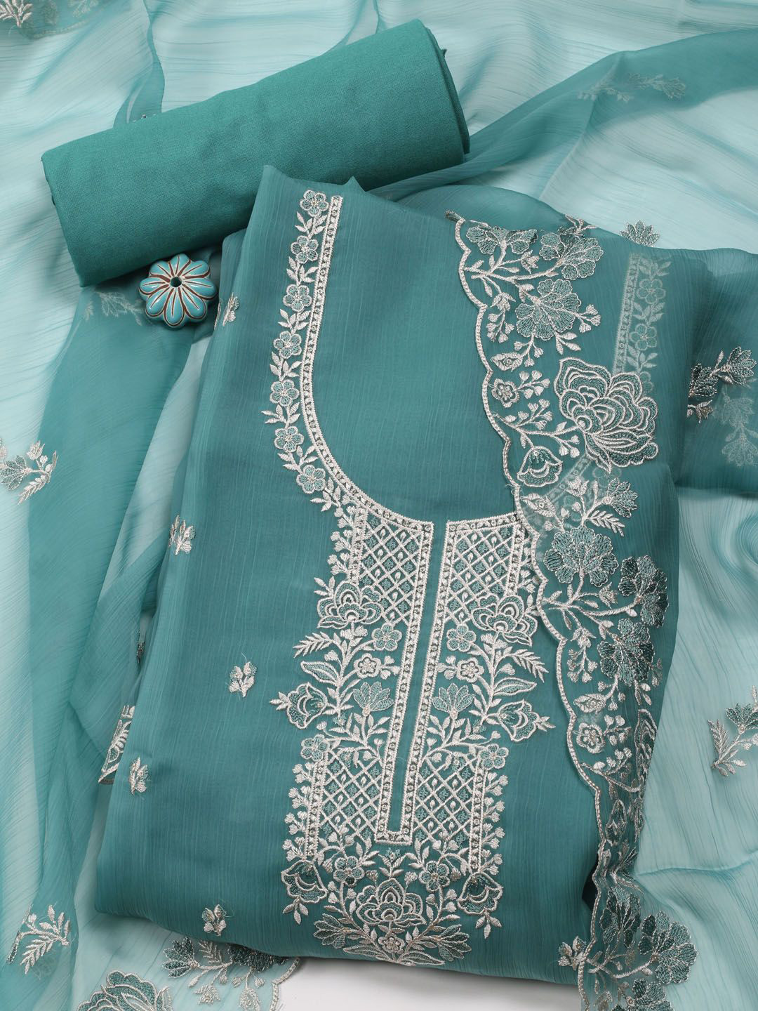 

Meena Bazaar Embroidered Unstitched Dress Material, Green