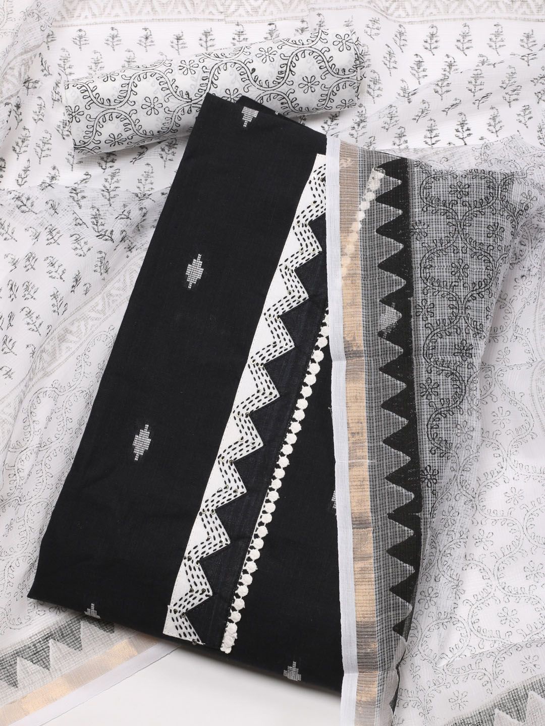 

Meena Bazaar Geometric Woven Design Unstitched Dress Material, Black