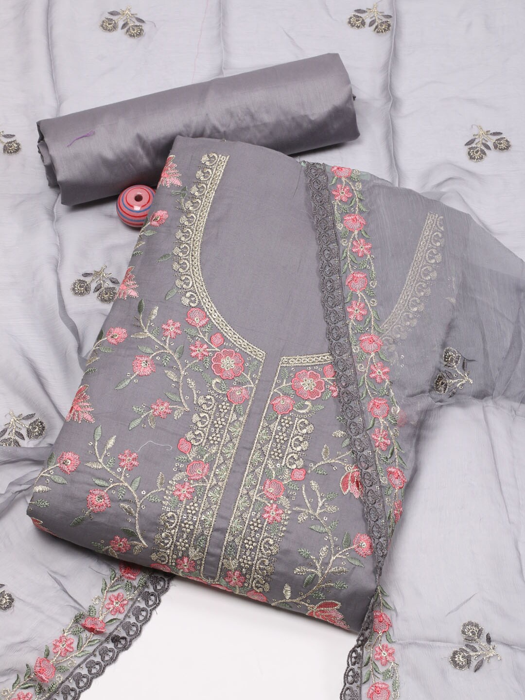 

Meena Bazaar Embroidered Unstitched Dress Material, Grey
