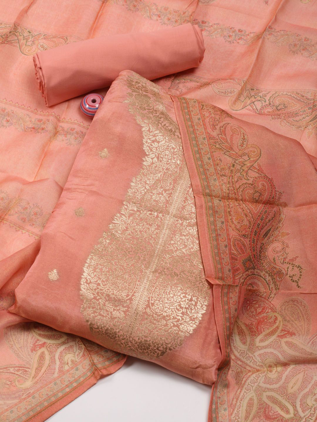 

Meena Bazaar Unstitched Dress Material, Peach