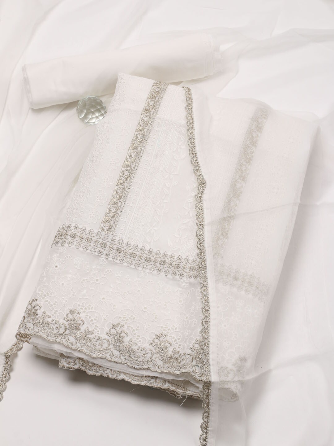 

Meena Bazaar Embroidered Unstitched Dress Material, White