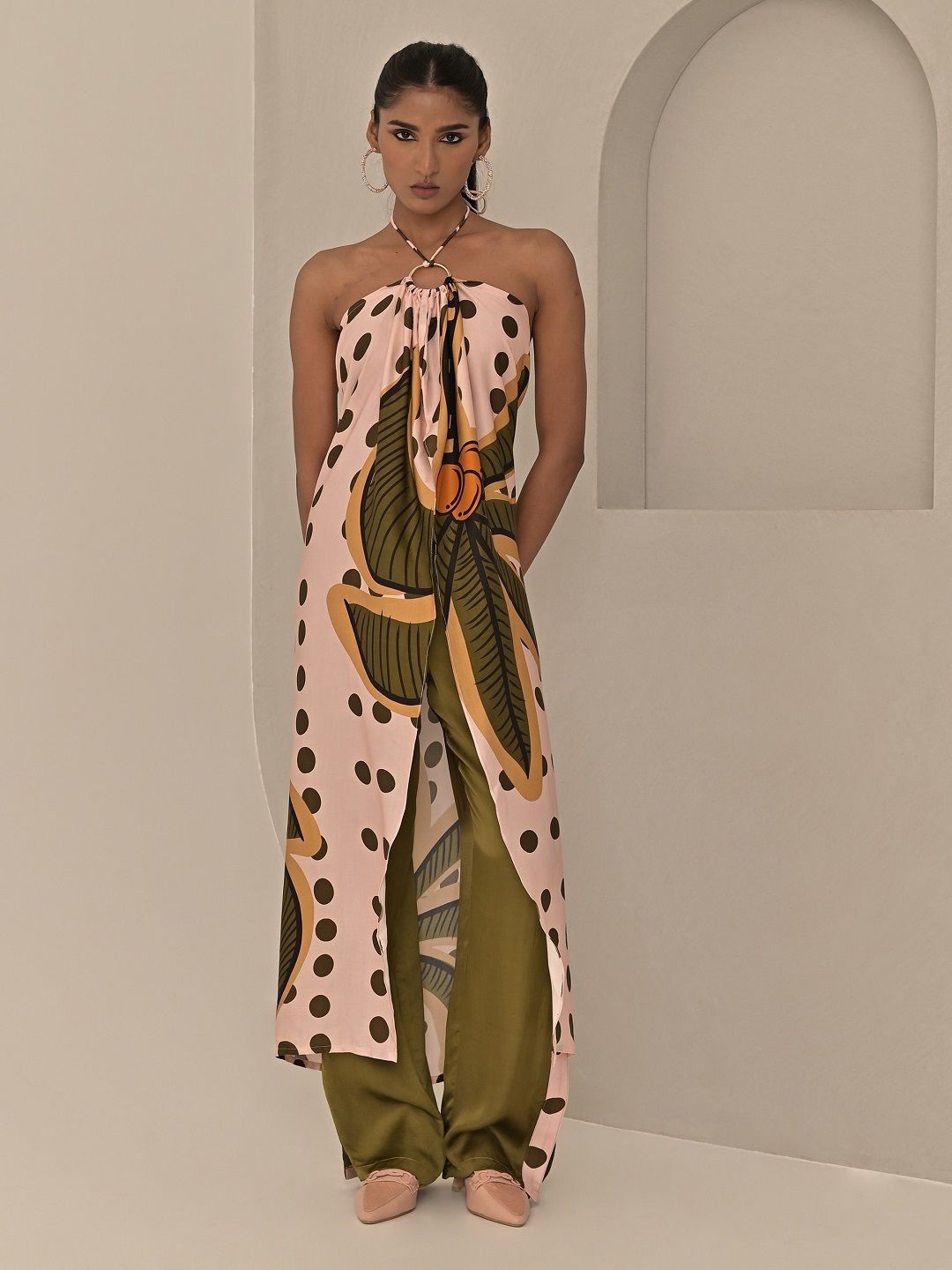 

MISSY Modal Halter Neck Tropical Printed Tunic, Pink
