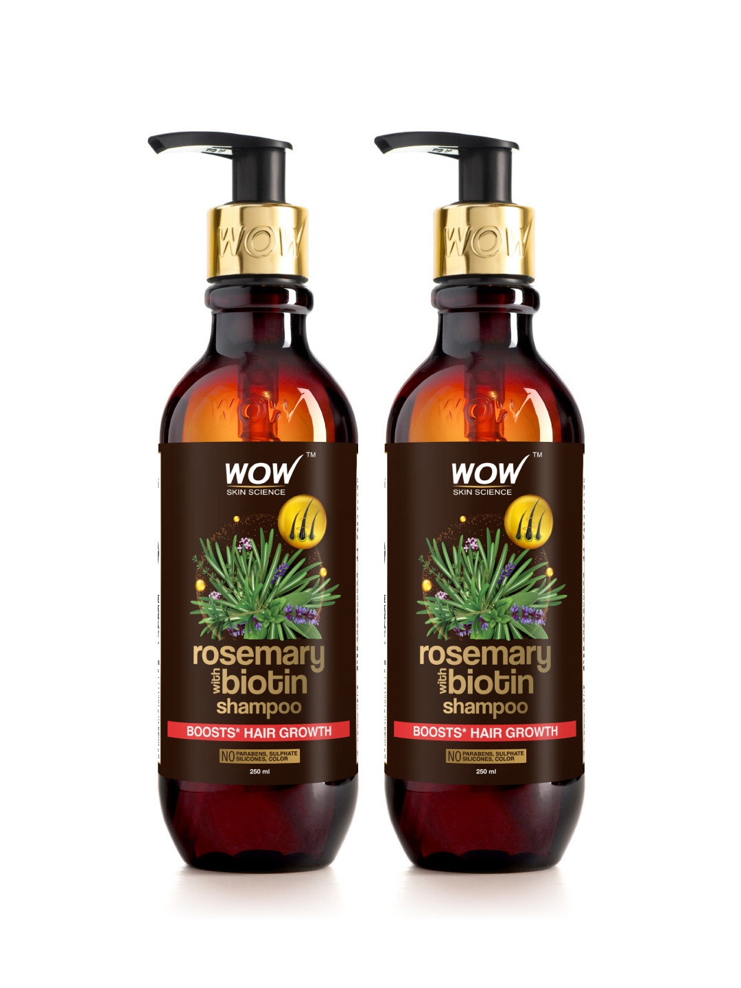 

WOW SKIN SCIENCE Set of 2 Rosemary & Biotin Hair Growth Shampoo with Moringa - 250 ml each, Brown