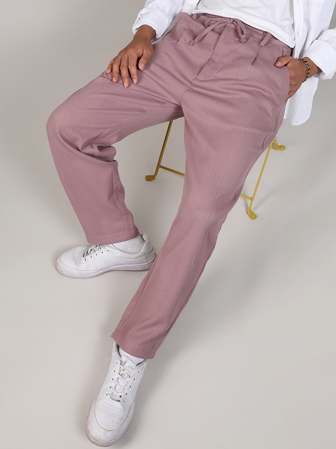 

Campus Sutra Men Comfort Easy Wash Trouser, Pink