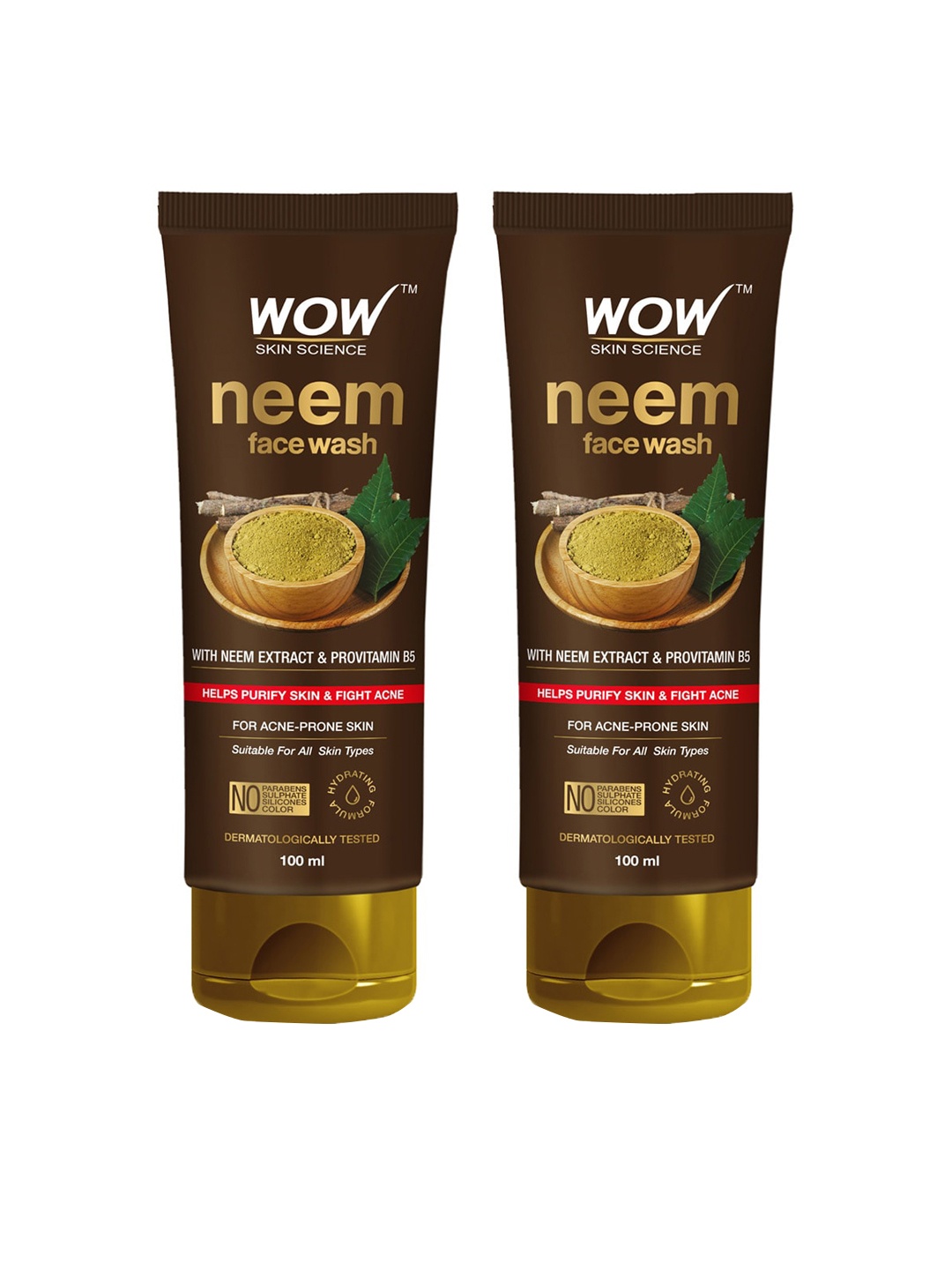 

WOW SKIN SCIENCE Set of 2 Neem Face Wash with Pro Vitamin B5 - 100 ml each, Brown