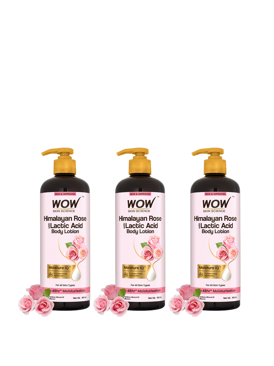 

WOW SKIN SCIENCE Set Of 3 Himalayan Rose Body Lotion For Light Hydration - 400ml Each, Pink